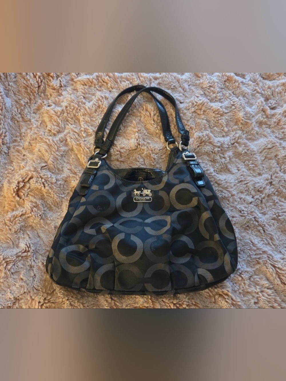 Coach Black Signature 'C' Logo Shoulder Bag with Silver Hardware